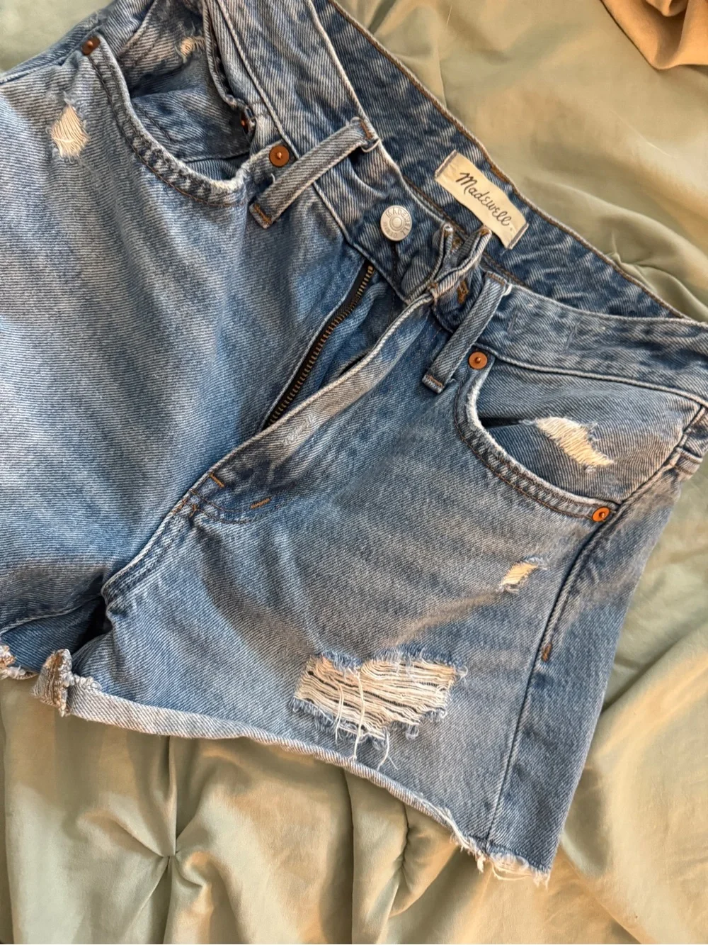 Madewell Light Blue Distressed Denim Cutoff Shorts
